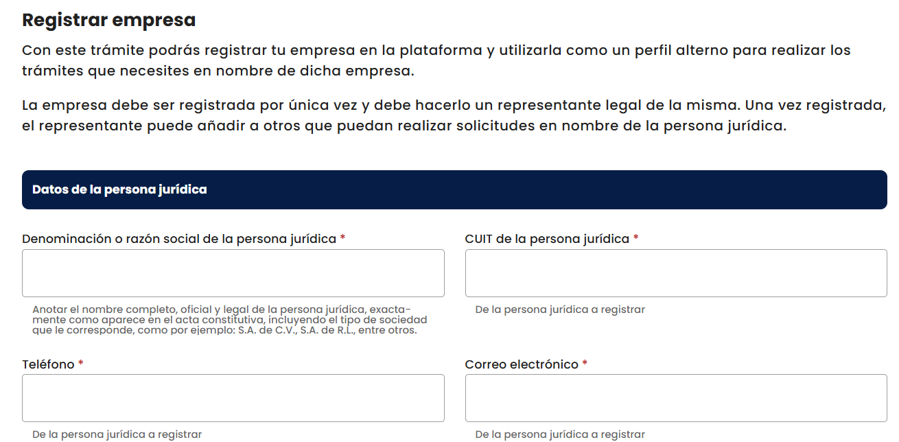 Formulario de registro de empresa