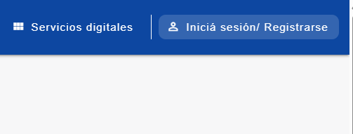 Barra superior del portal ciudadano con el botón "Iniciá sesión/ Registrarse" destacado en el extremo derecho, junto al menú "Servicios digitales"