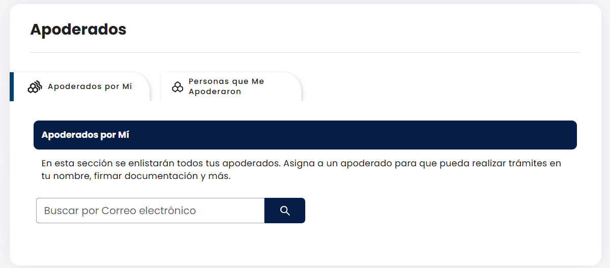 Pestañas Apoderados por mí y Personas que me apoderaron