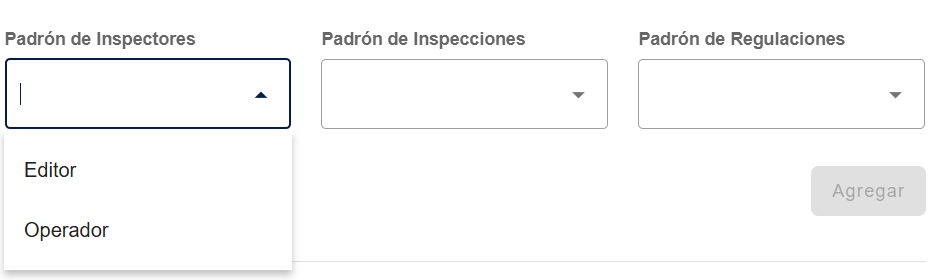 Detalle del usuario de padrones con datos personales y listas desplegables de rol por padrón