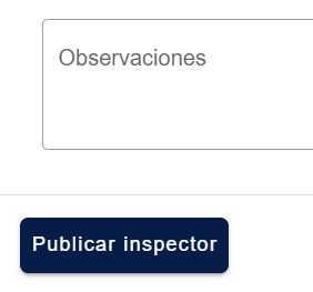 Lado izquierdo de la ventana "Editar Inspector" con el botón "Publicar inspector" destacado