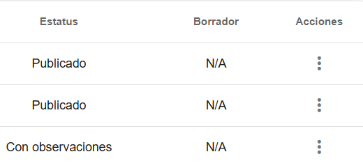 Listado de inspectores con un registro en estatus "Con observaciones" tras enviar comentarios desde la pestaña Observaciones