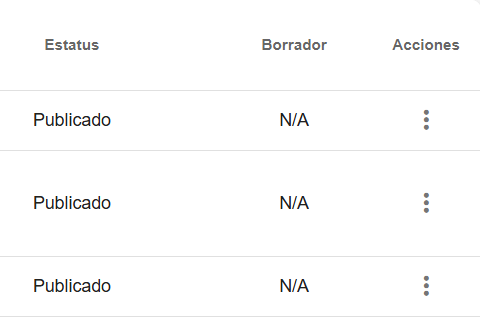 Listado de inspectores con un registro cuyo estatus pasó de "En revisión" a "Publicado"