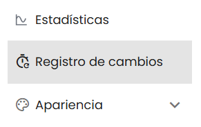 Barra lateral con la opción Registro de cambios destacada