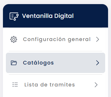 Pestaña Catálogos en Configuración