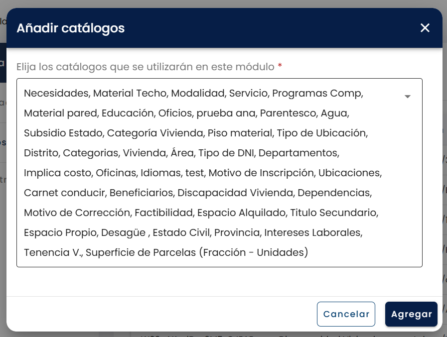 Selector de catálogo a vincular