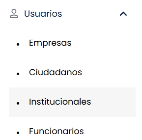 Listado de ciudadanos institucionales con tarjeta de total y botón Añadir