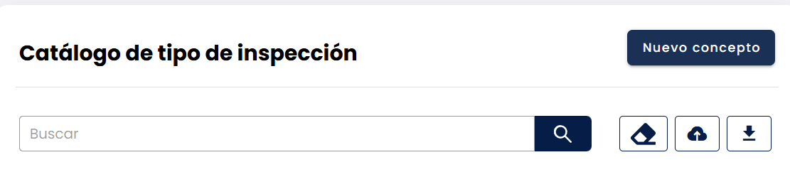 Catálogo de tipo de inspección con tabla y botón Nuevo concepto