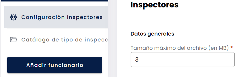 Configuración del peso máximo de archivos