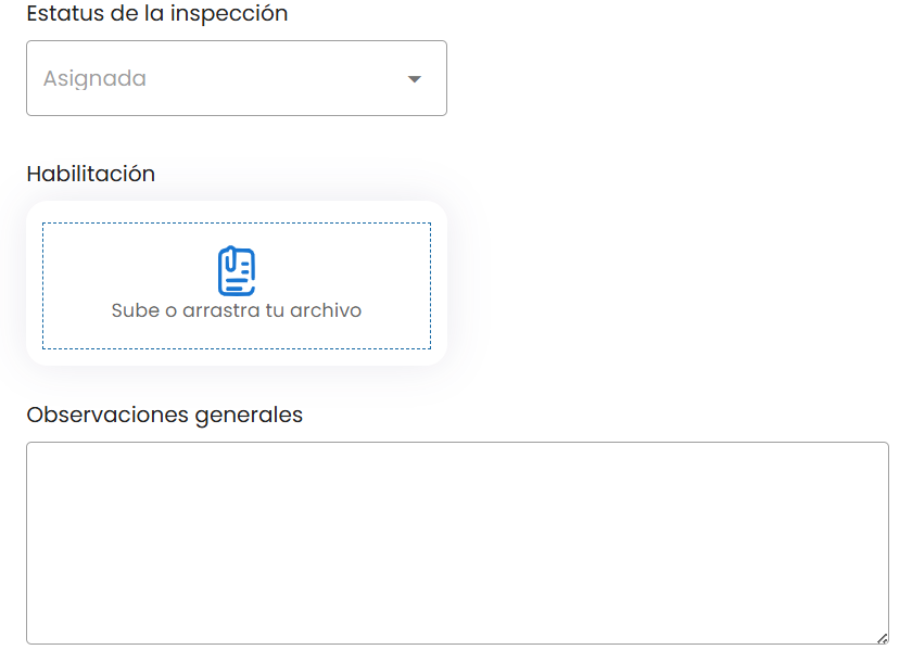 Vista del formulario de informe de inspección