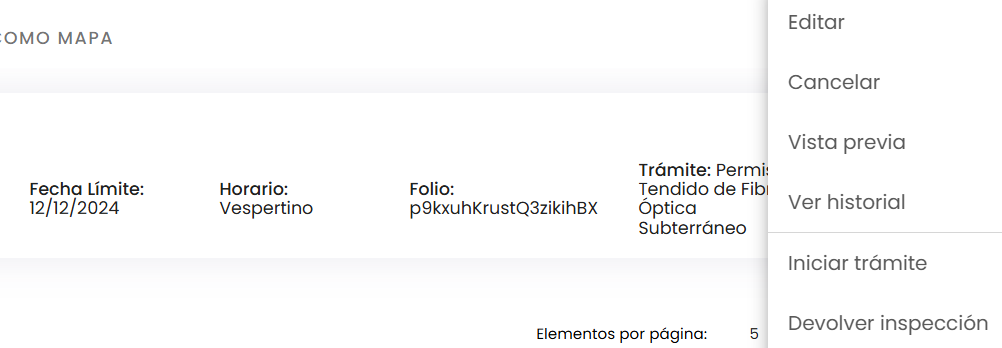 Opción Iniciar trámite dentro del menú
