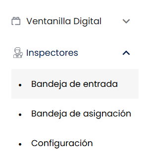 Subsección Bandeja de entrada dentro de Inspectores