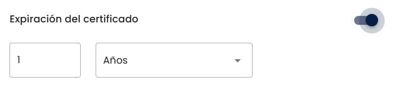 Interruptor de Expiración del certificado activado