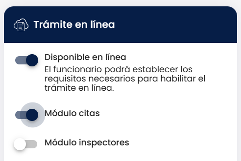 Módulo de citas activado en la pantalla inicial del trámite