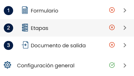 Sección Etapas del trámite