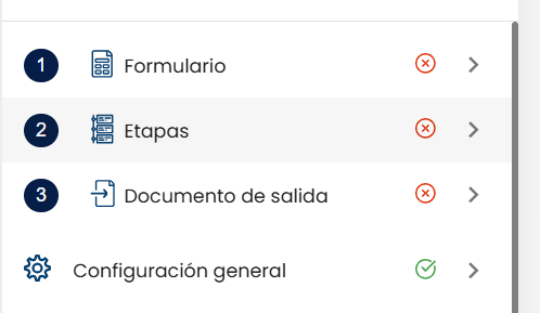 Sección Etapas en la columna lateral