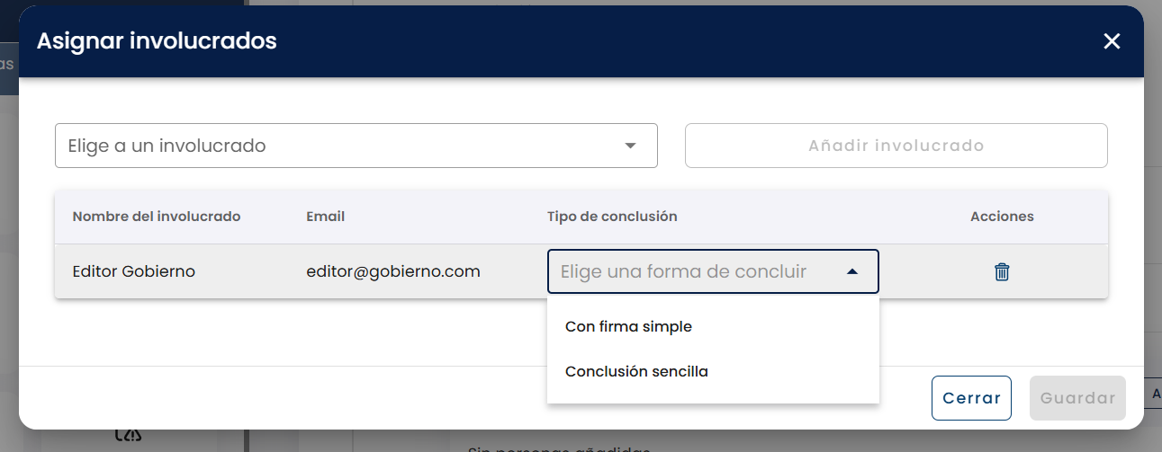 Selector de tipo de conclusión