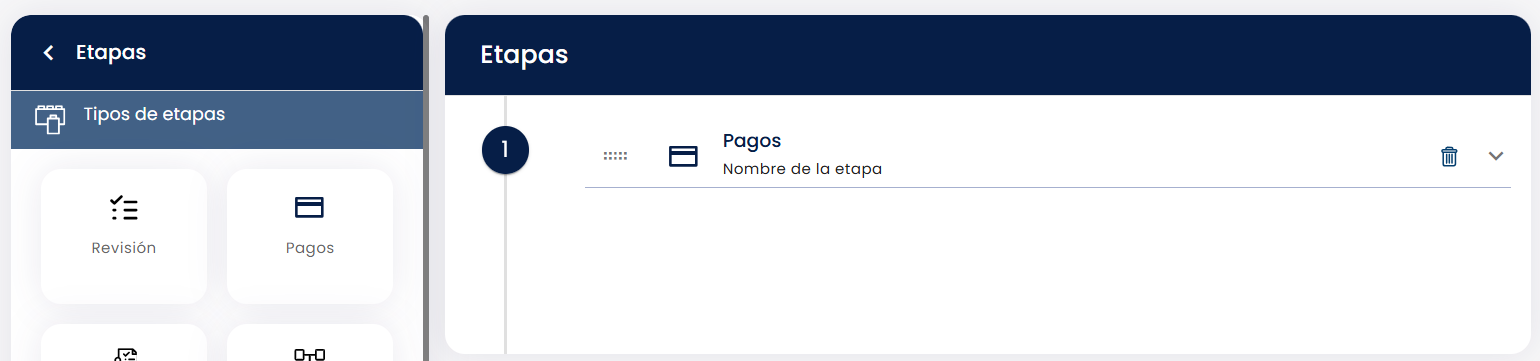 Tarjeta Pagos arrastrada al flujo