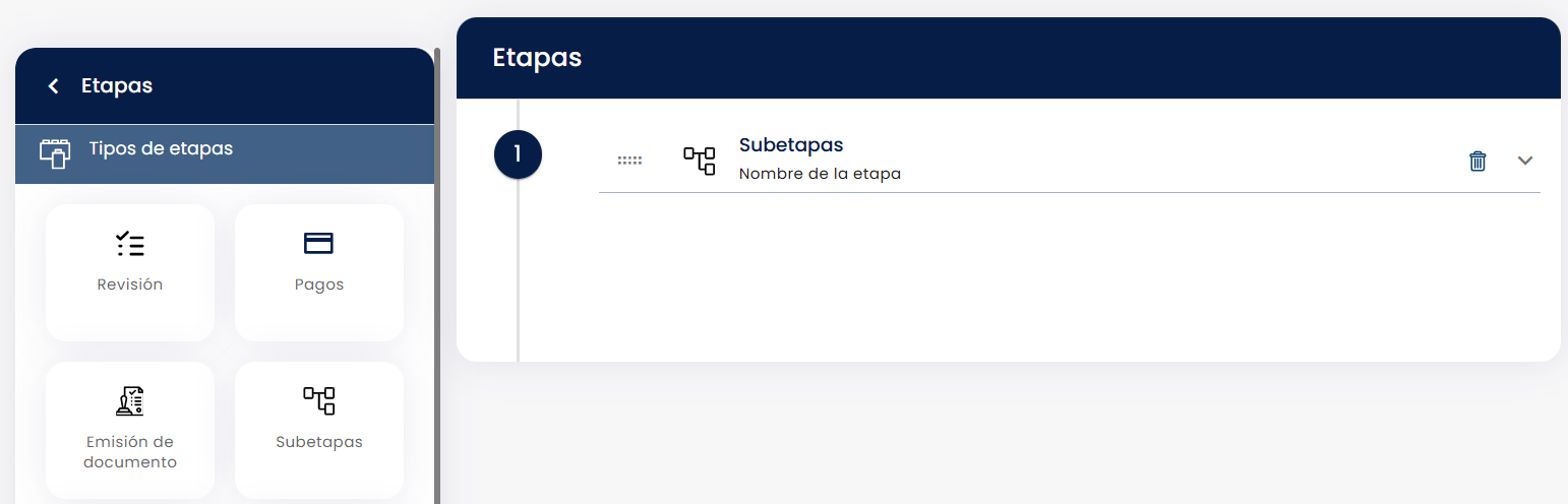 Tarjeta Subetapas arrastrada al flujo