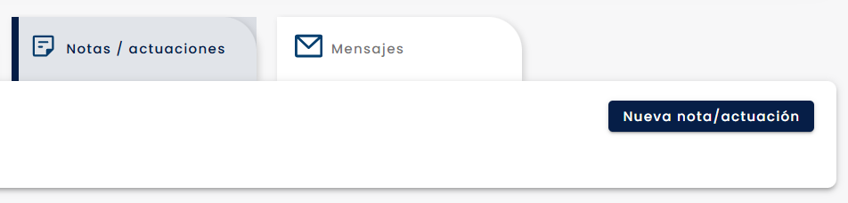 Pestaña Notas/actuaciones dentro de la gestión del trámite