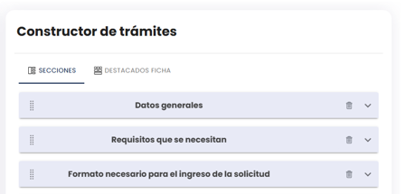 Columna derecha con pestañas Secciones y Destacados Ficha