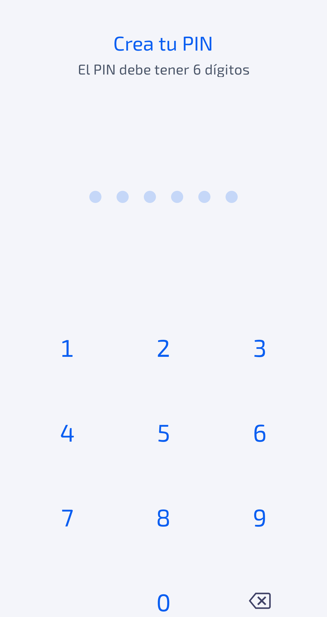 Pantalla de creación del PIN