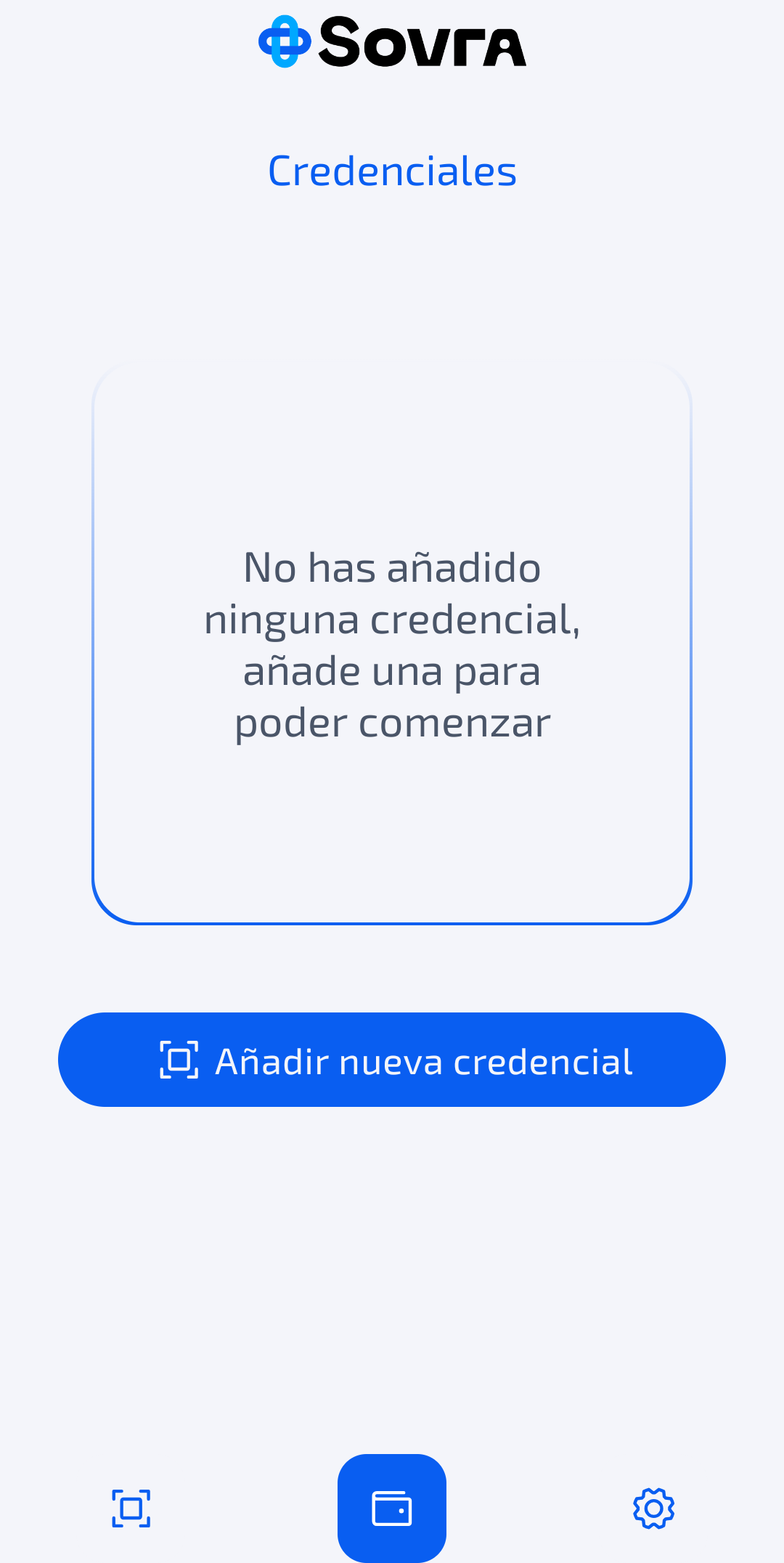 Pantalla de credenciales con opción de añadir